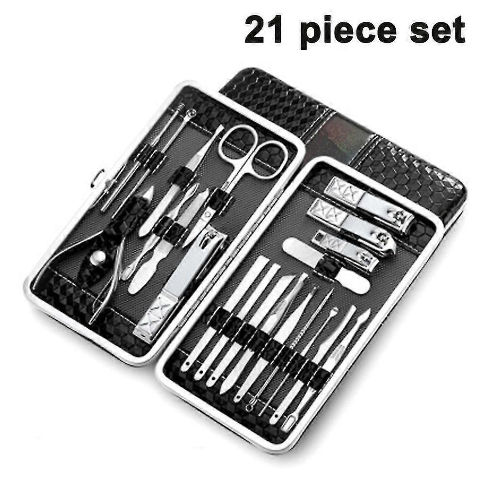 21 Pcs Nail Clippers Pedicure Kit Stainless Steel Professional Manicure Kit For Men/women Nail Care Tools Personal Home Travel Care Kits With Leather