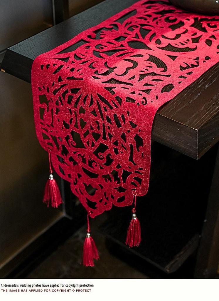 Chinese Wedding Table Runner with Tassels - Dragon & Phoenix Design