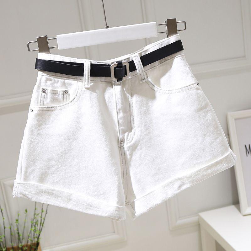 

Women s High-Waisted Floral Denim Shorts: Versatile, Slimming, Loose Fit, Rolled Hem, A-Line, Wide-Leg, Trendy Summer Hot Pants. White 608