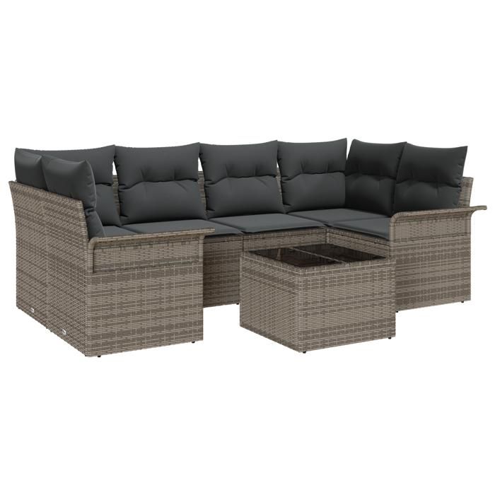 VidaXL Ensemble de canapés de jardin 7 pièces avec coussins gris poly rattan 3345259