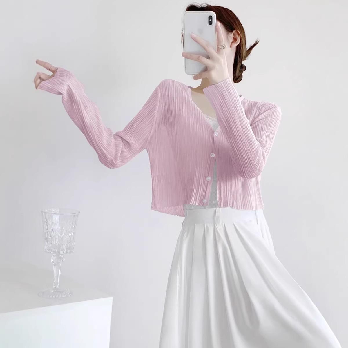 

2026 Summer-Fall Women s V-Neck Knitwear: Camisole Dress with Long Sleeve Cardigan, Thin Ramie, Short Top. One Size [80-120] рожевий