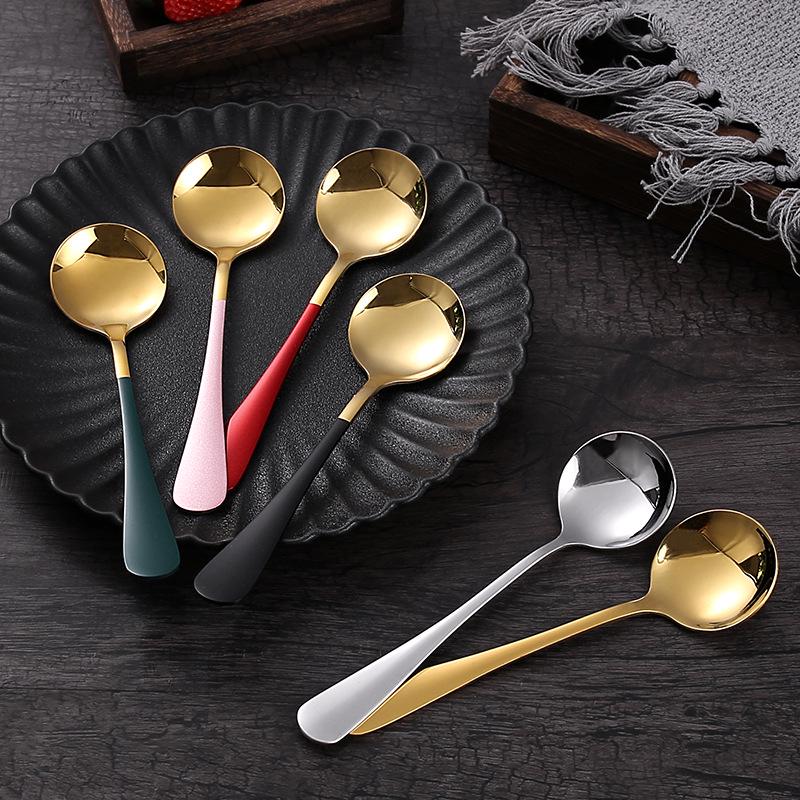 Runder Löffel aus Edelstahl zum Umrühren, Frühstück und Dessert