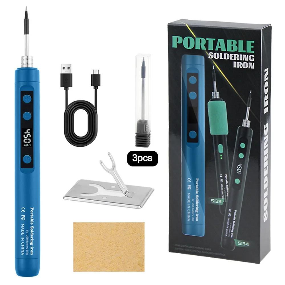 New 5V/15W Digital Display Soldering Iron Welding Repair Tool Cordless USB Soldering Iron Adjustable Temperature Speed Heating