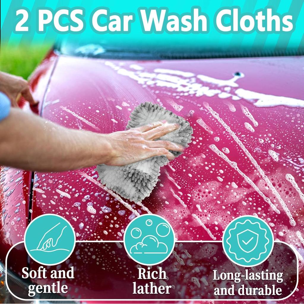 Microfiber Cleaning Cloths for Cars - 2 Pack Chenille Microfiber Wash Pads Gray Car Wash Pad for Gentle Cleaning of Cars Motorcycles Boats,Soft and