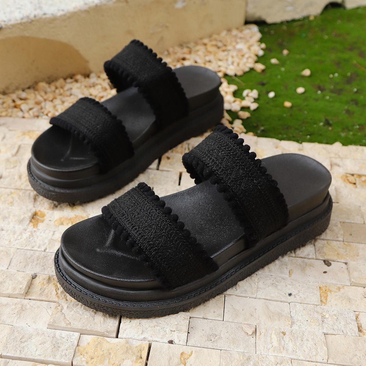 

Модные крутые шлепанцы на толстой подошве в стиле феи, популярные новые женские летние повседневные сандалии на пляж на одной перемычке 2025 43 чёрный