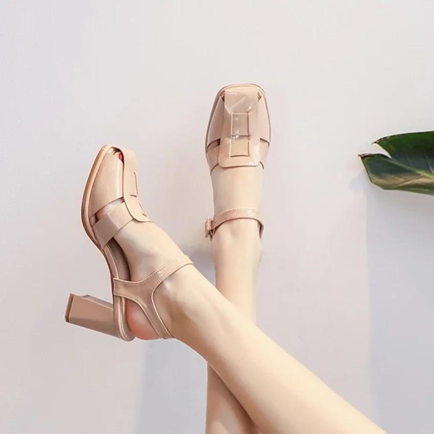 Spring/summer New Thick Heel Buckle Comfortable and Elegant Women's Shoes Fashionable Party Breathable Banquet High Heel Sandals