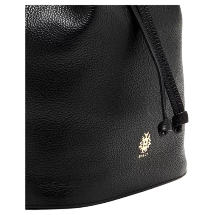 Bally Logo Kordelzugverschluss Beuteltasche Leder Umhängetasche Damen Taschen Schwarz 6312074