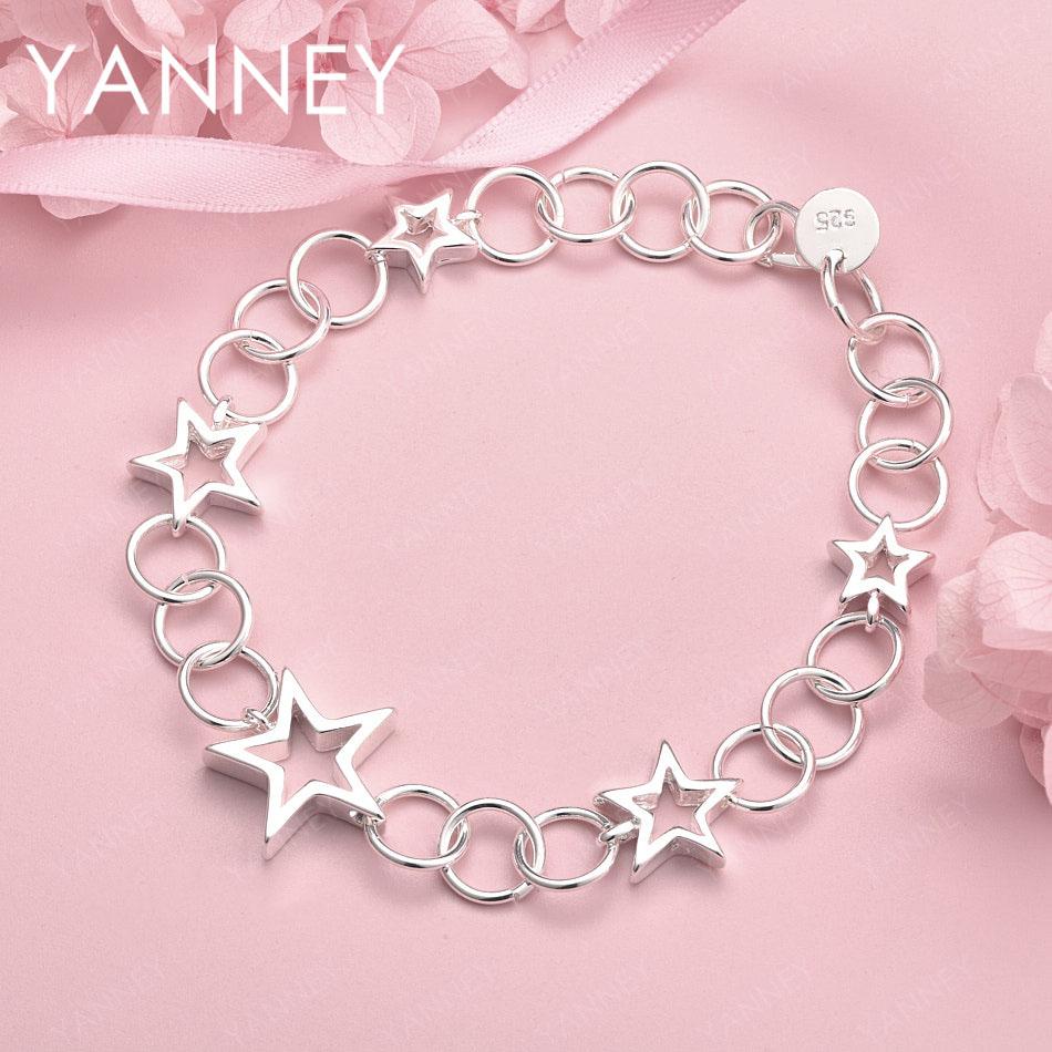 

925 Sterling Silver 8-inch Exquisite Star Bracelet for Women, Fashionable Wedding Party Jewelry Accessories