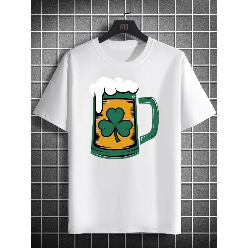 

European sizes Creative Men s Fashion Trend Pattern Print, Men s Crew Neck Short Sleeve T-Shirt, Vacation Camping Casual T-Shirt 4XL білий