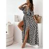 Vestito Donna Leopardato Off-the-Shoulder Sexy Estivo Manica Corta Abito da Sera Donna Elegante Vita Alta Abiti da Festa Nuovi