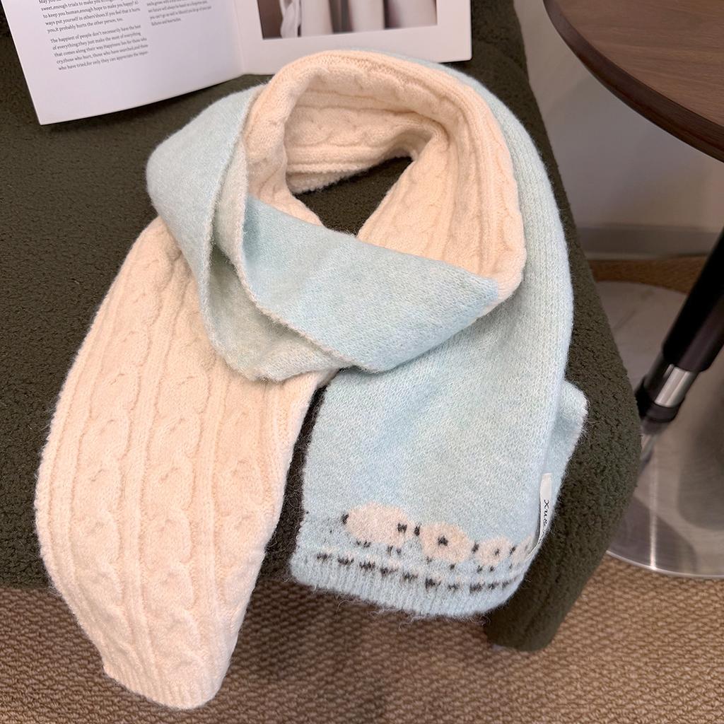 Lamb Baa New Cute Lamb Jacquard Knitted Scarf Female Autumn and Winter Students Warm and Cold Scarf