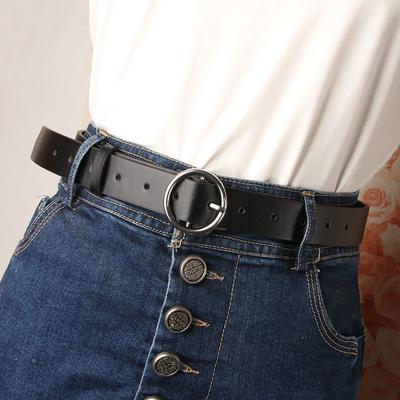 Women's Belt Student Jeans Belt Black Classic All-match Alloy White K Round Buckle Decorative Belt