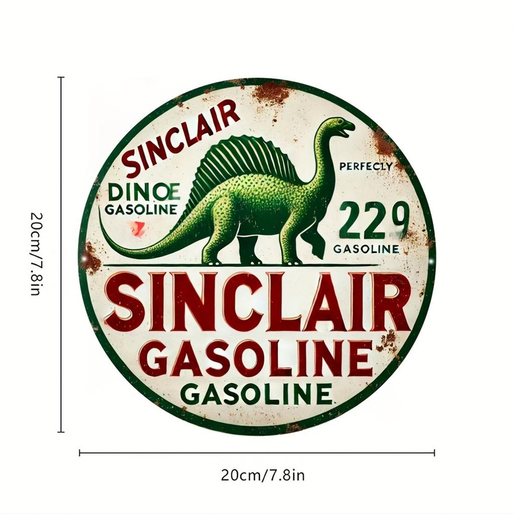 Placa de metal Sinclair Dino Gasoline, decoração de parede rústica com tema automotivo e óleo clássico, colecionador de antiguidades, alumínio vintage