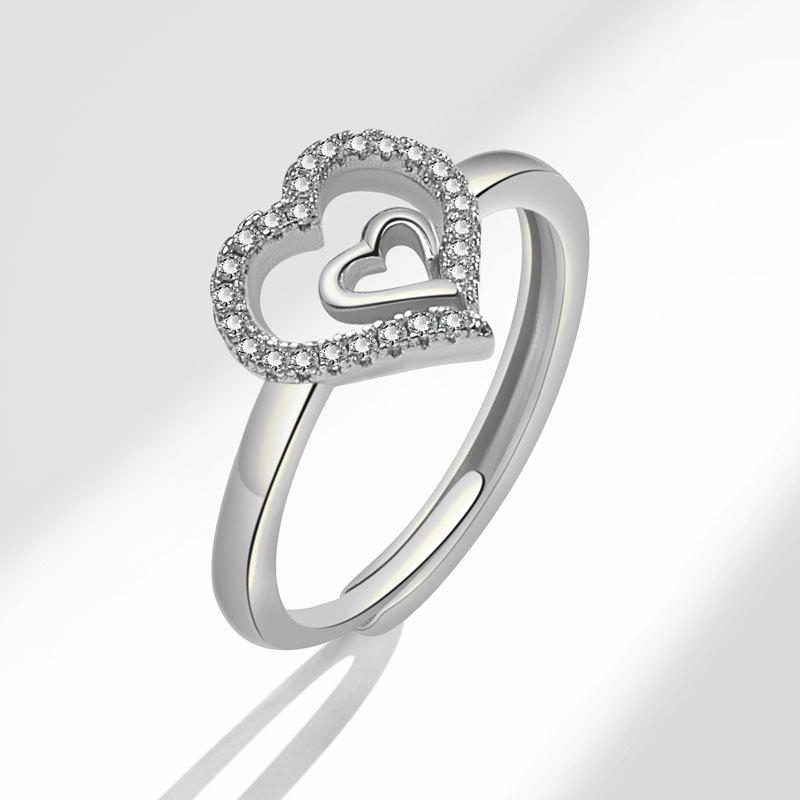 Women Heart Shaped Diamond Wedding Ring Romantic Couple Engagement Band For Marriage Proposal Jewelry Gift