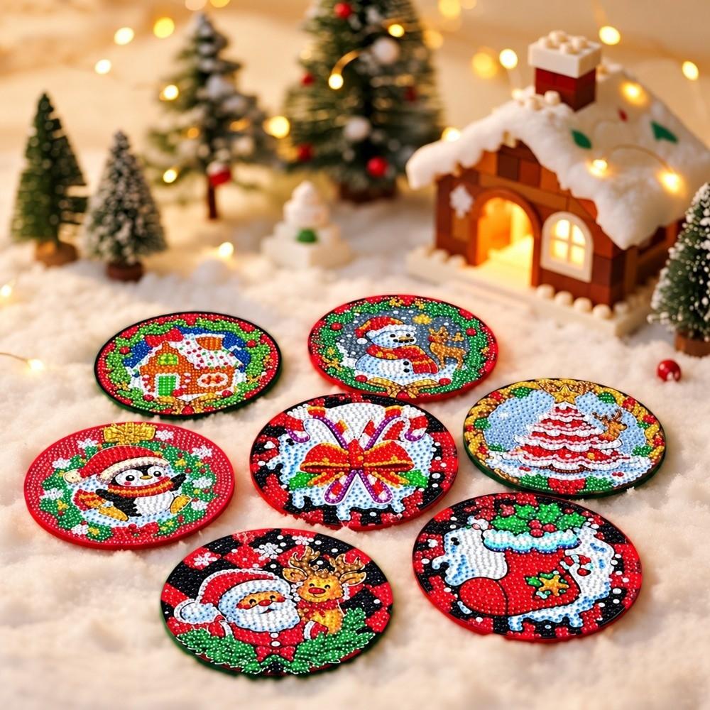 8Pcs Entry-level DIY Painting Coasters with Metal Stand Coaster Kit Holiday Decor
