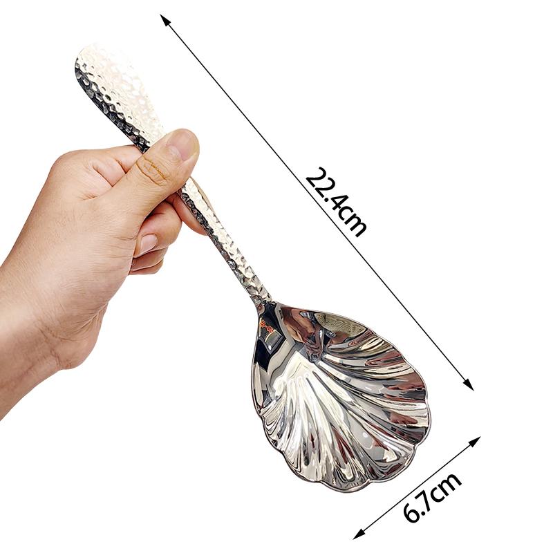

1pc Shell Shape Stainless Steel Spoon With Long Handle Ladle Restaurant Dessert Spoon Ice Cream Scoops Kitchen Accessories Tool