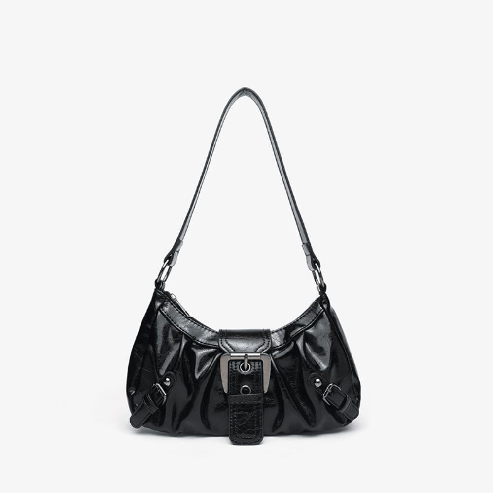 Achseltasche, Neue Damenhandtasche, Umhängetasche, Retro-Faltentasche. Black bunt
