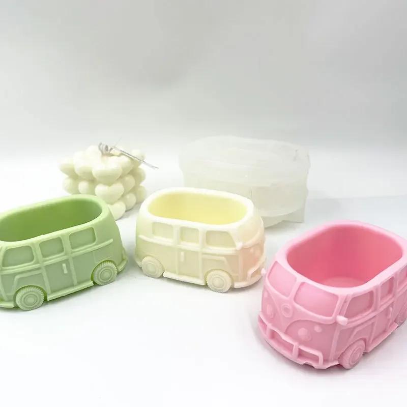 1Pcs Creative Small Car Flower Pot Silicone Mold DlY Aromatherapy Gypsum Candle Cement Car Shape Plaster Ornament Silicone Mold
