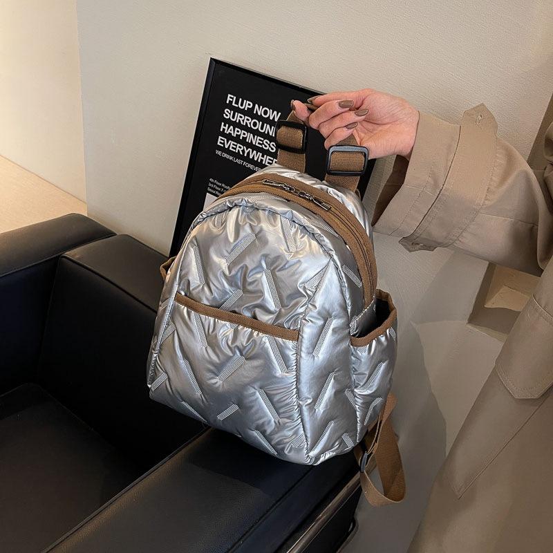 Down backpack women's new fashion light luxury casual backpack simple versatile large capacity cotton clothes women's bag