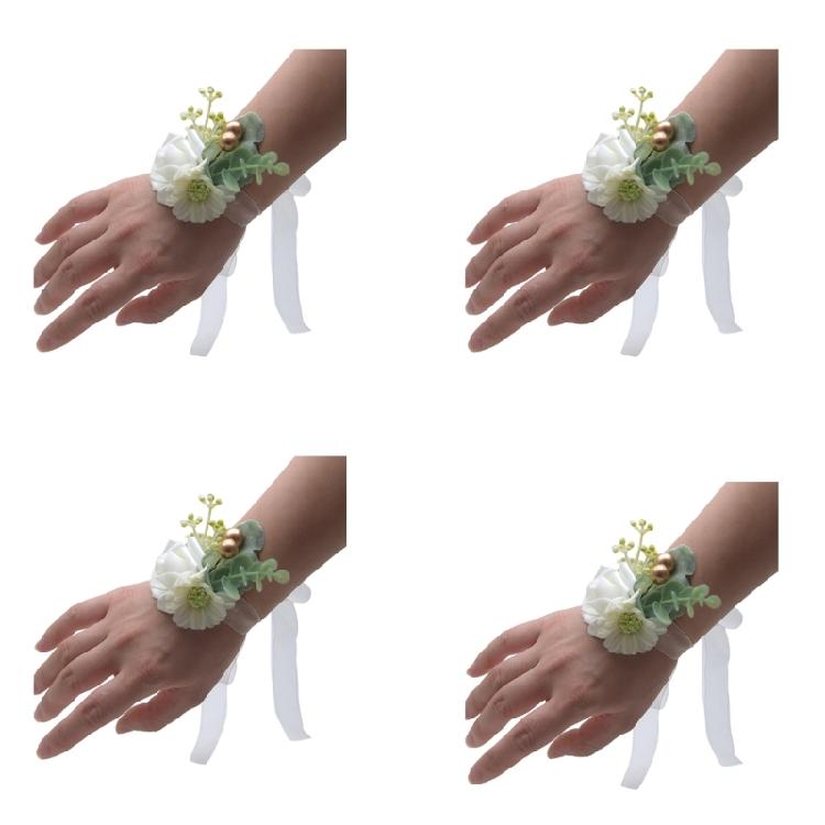 4 Pezzi Corsage da Polso Rosa Corsage Floreale Sposa Braccialetto Decorazioni per Mano per Sposa, Damigella d'Onore, Feste di Ballo, Cerimonia