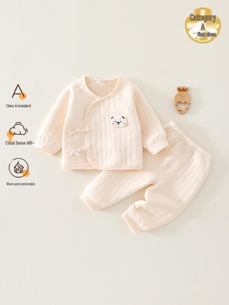 A-Class Baby Clothes Set: Padded Autumn/Winter Top and Pants with Straps - Newborn Warm Pajamas