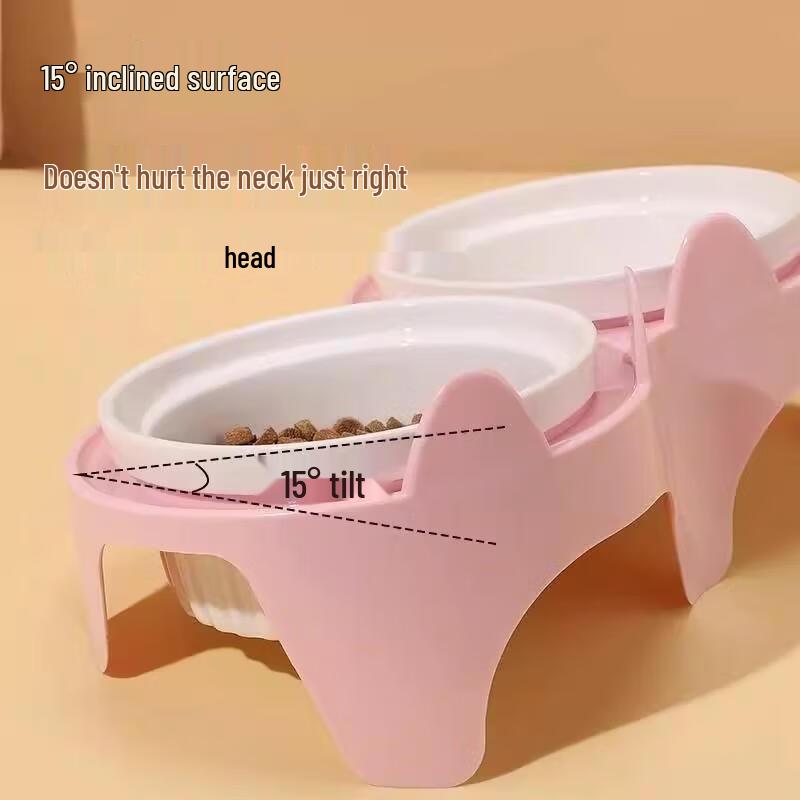 JINGRUIXIANG Tilted Ceramic Double Cat Bowl