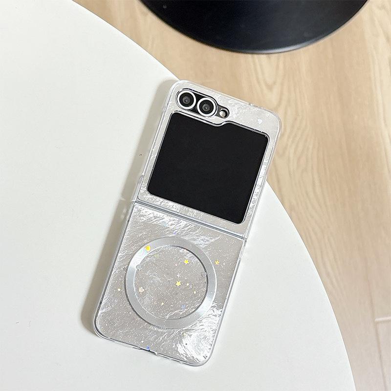 

Tinfoil Texture Star Sequins Magnetic Holder Mobile Phone Case for Samsung Zflip6 Flip Folding Zflip7 Women For Samsung ZFlip3