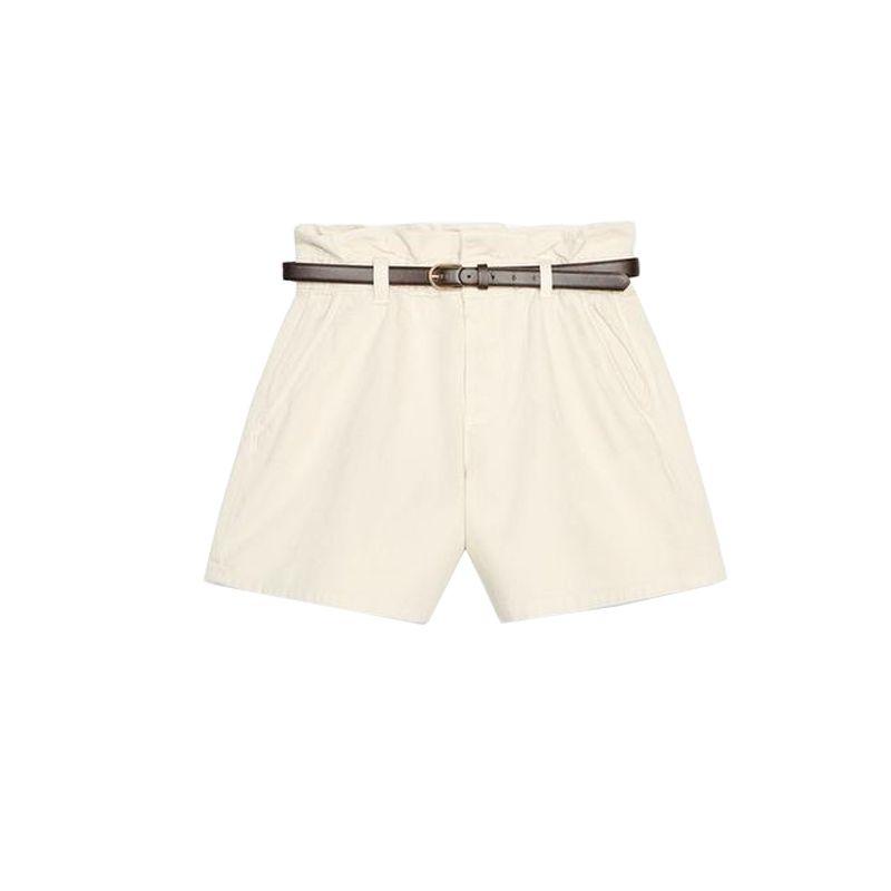 Summer New Arrival Women's Clothing Contrast Color Belt Slim Looking High Waist Paper Bag Denim Casual Shorts 8228028