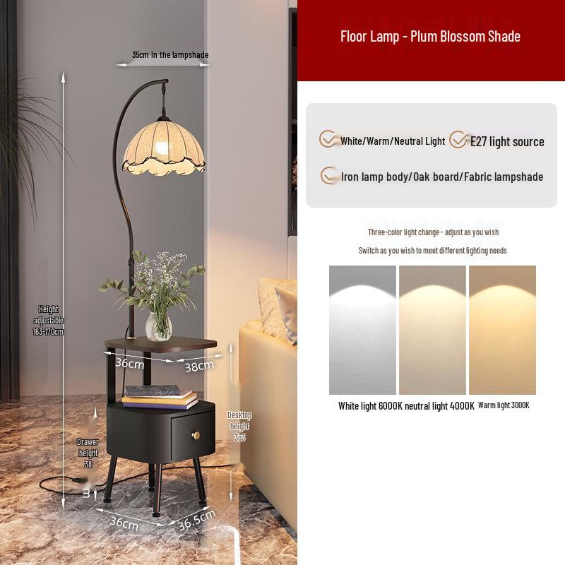 Modern Floor Lamp with Integrated Table and Storage for Living Room/Bedroom