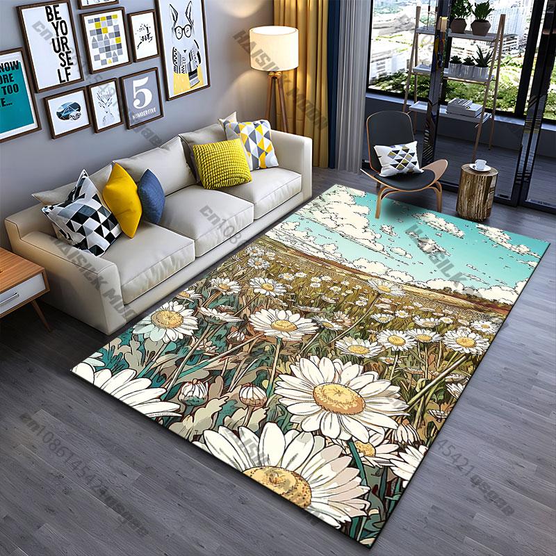 Sunny Field of Daisies Carpet Yoga Living Room Room Decor Children's Crawling Mat Doormat Area Rug Games Mat