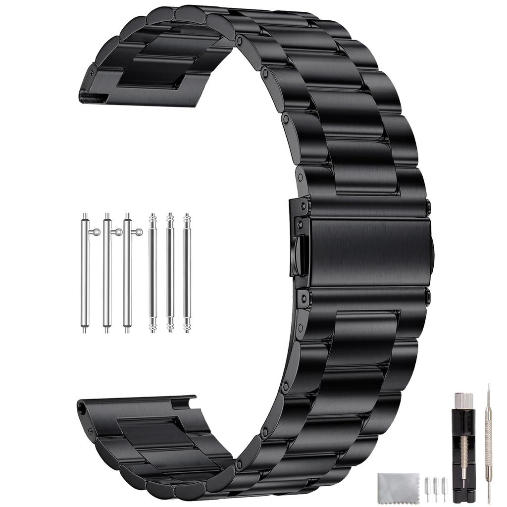 SEUER 20mm Stainless Steel Watch Metal Watch Quick Release Replacement Unisex Band, Bracelet, Strap, (Black, 20mm)