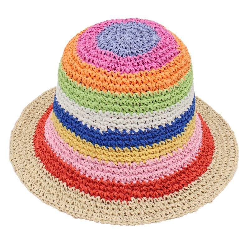 Ethnic Style Holiday Straw Hat Colored Weaving South East Asia Style Ethnic Minority Dance Hippie Foldable Bucket Hat