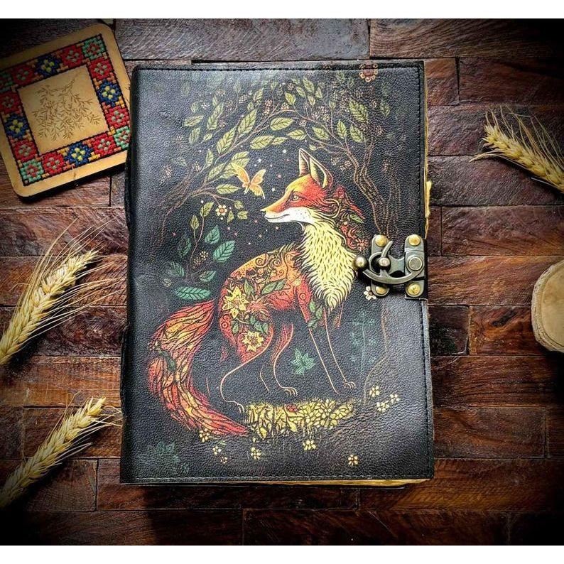 400 Pages - Fox Leather Journal Rustic vintage leather - book of shadows Grimoire leather journal - Fat journal gift for men and women