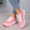 Fashion Fashion Printed Splicing Lace Up Sneakers Women 2025 Autumn Round Toe Wedge Heel Shoes Soft Sole Non Slip Running Sneakers