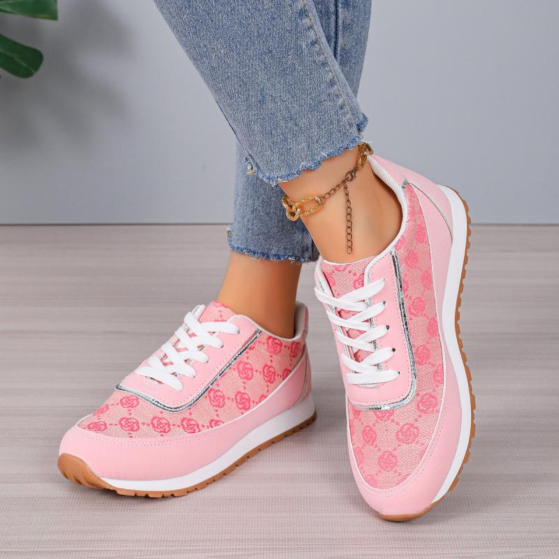 Fashion Fashion Printed Splicing Lace Up Sneakers Women 2025 Autumn Round Toe Wedge Heel Shoes Soft Sole Non Slip Running Sneakers