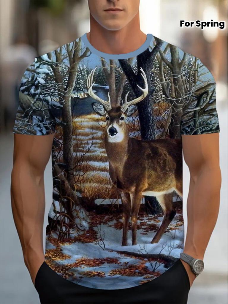 Herren Ganzkörperprint 3D Camouflage Hirsch T-Shirt Wald Wildtiere Jagd Kurzarm Outdoor Lässig Sommer Grafik-T-Shirt