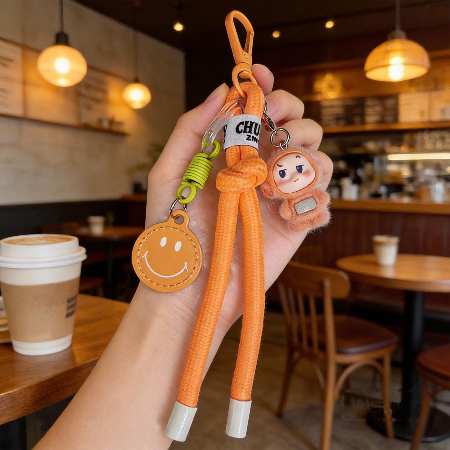 Smiley Face Cartoon Flocked Doll Keychain & Backpack Ornament