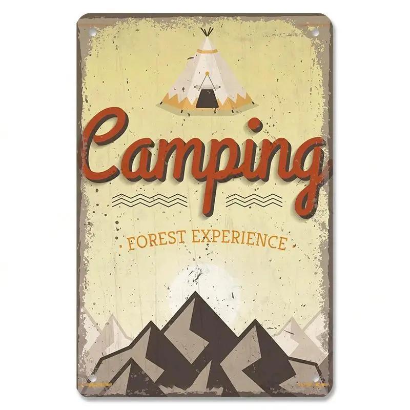 Camping  Adventure Plaques VintageMetal Tin Signs Plate Mountain Trip Campervan Tours Room Gym Sign Posters Wall Decor Travel