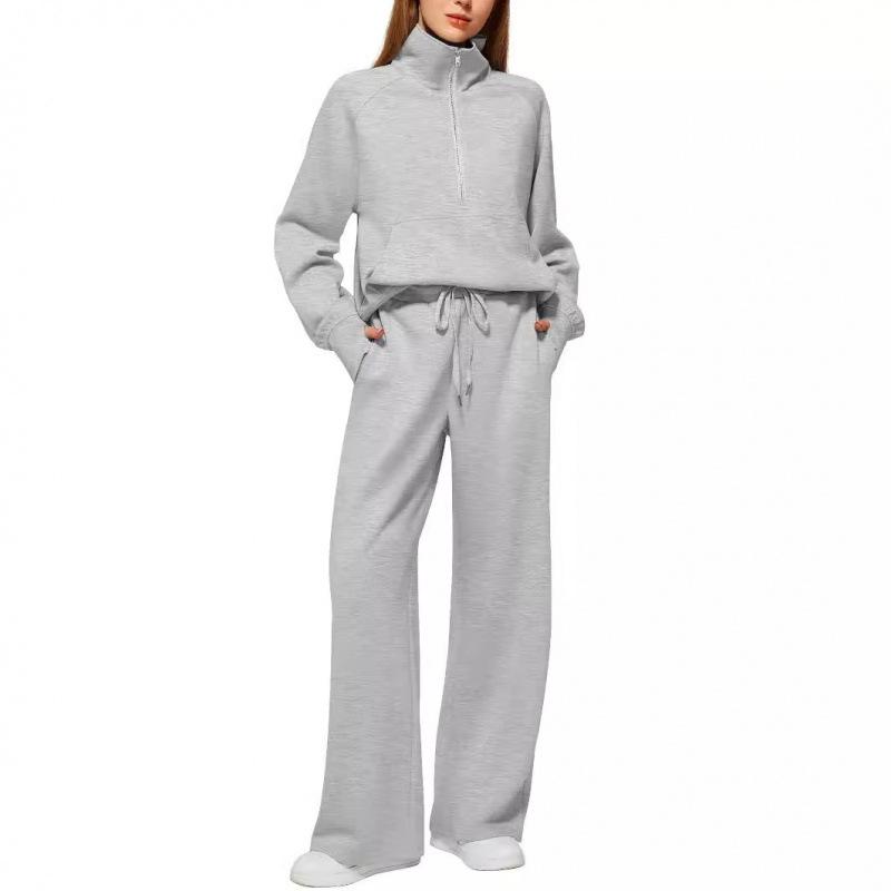 Women's Two-Piece Set: Oversized Half-Zip Sweatshirt & Wide-Leg Sweatpants