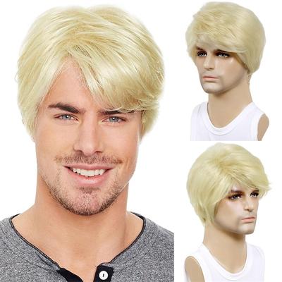 Perucă sintetică Ombre Blondă pentru Bărbați Perucă Scurtă Ondulată cu Breton Păr Natural Pufos Peruci Zilnice Anime Petrecere Cosplay Bărbați