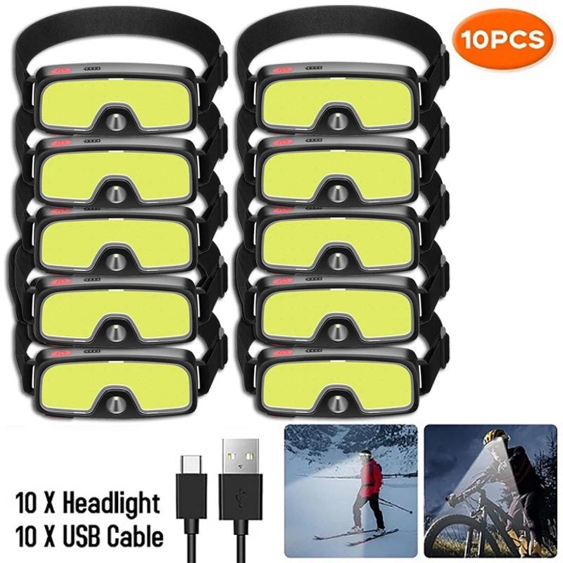 Super Bright COB LED Head Flashlight USB Rechargeable Headlamp with Built in Battery Headlights for Camping Fishing Outdoors