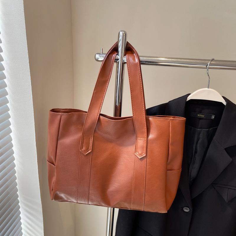 Retro Soft PU Leather Tote Bag, Large Capacity Shoulder Handbag for Women, Fashion Casual Work Bag