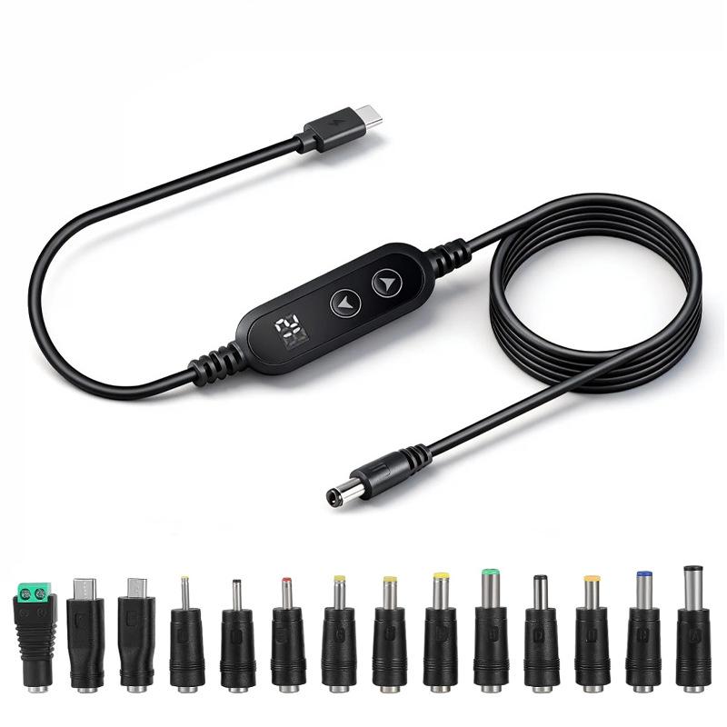 

Умный кабель для подзарядки: PD на DC на USB-C, 5В-20В, 3А, с цифровым дисплеем и кнопкой регулировки