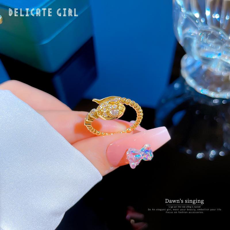 

Винтажное кольцо в форме змеи в стиле панк для мужчин и женщин, корейское элегантное регулируемое кольцо с цирконом, свадебные украшения для вечеринок