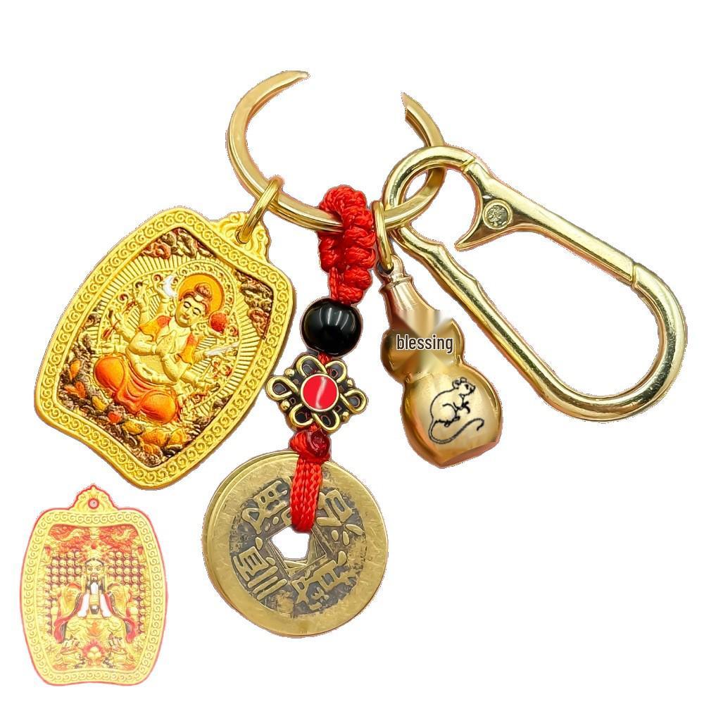 Dubbelsidigt 3D-hänge av den femte skyddsguden - Cylindrisk thangka-nyckelring