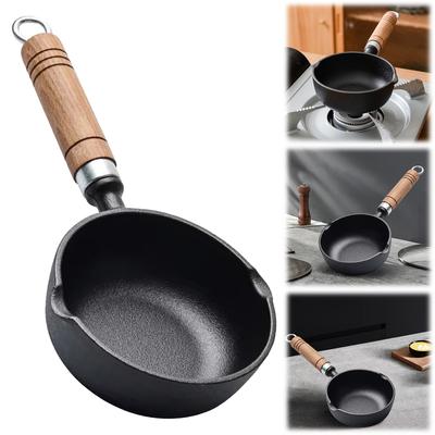 11/13cm Mini Frigideira de Ferro Fundido para Ovos Cabo de Madeira Mini Panela Pequena Panela para Sopa Panela para Óleo Quente Fogão a Gás Fogão de Indução Universal