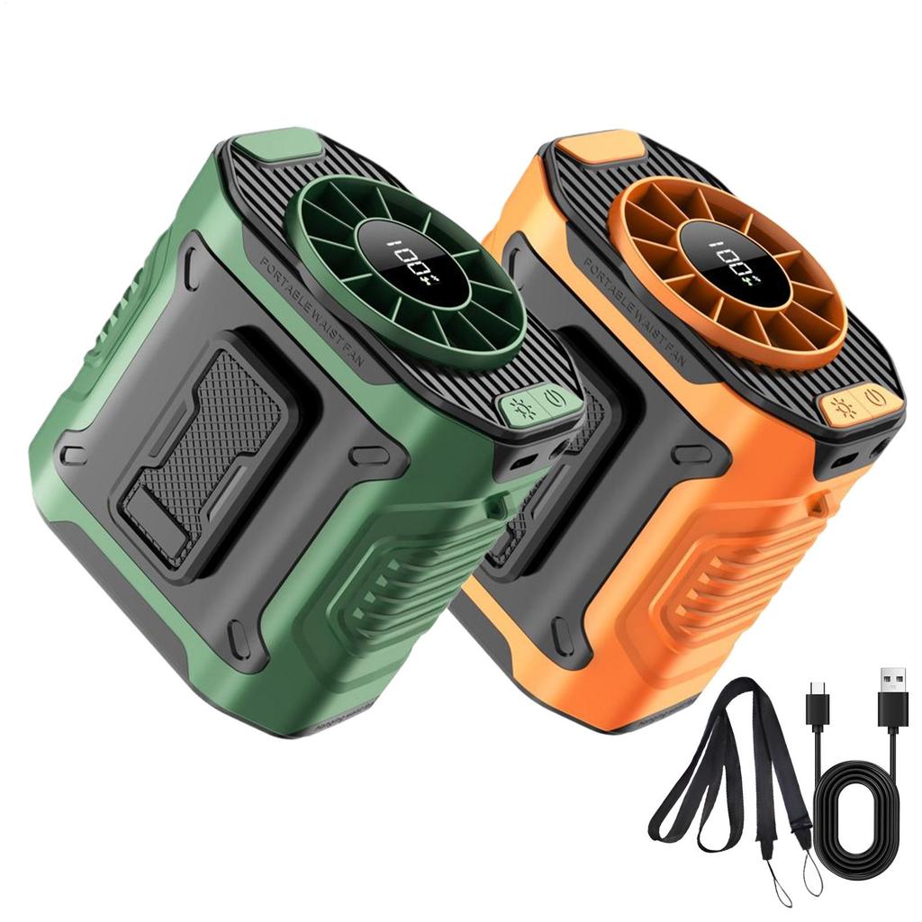 Outdoor waist hanging fan Clip On Rechargeable Fan Small Cooling fan Device Camping Waist Clip Fan with Flashlight 5000mAh