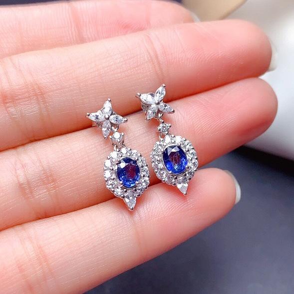 BELLA BOX New Exquisite Four-leaf Clover Full Diamond Simulation Sapphire Emerald Earrings Women Fashion Color Treasure Earrings Earrings