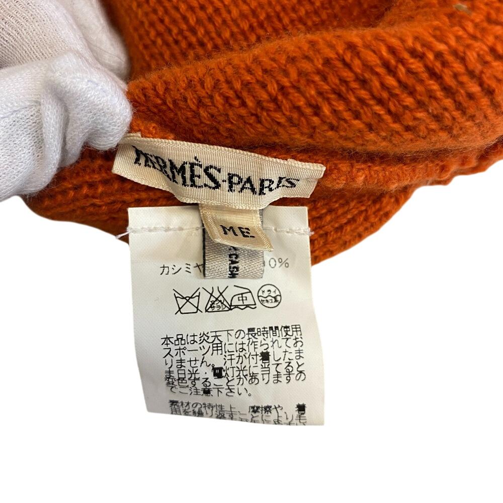 Hermes Gorro de Cashmere com Marca H Laranja Cashmere Feminino Usado