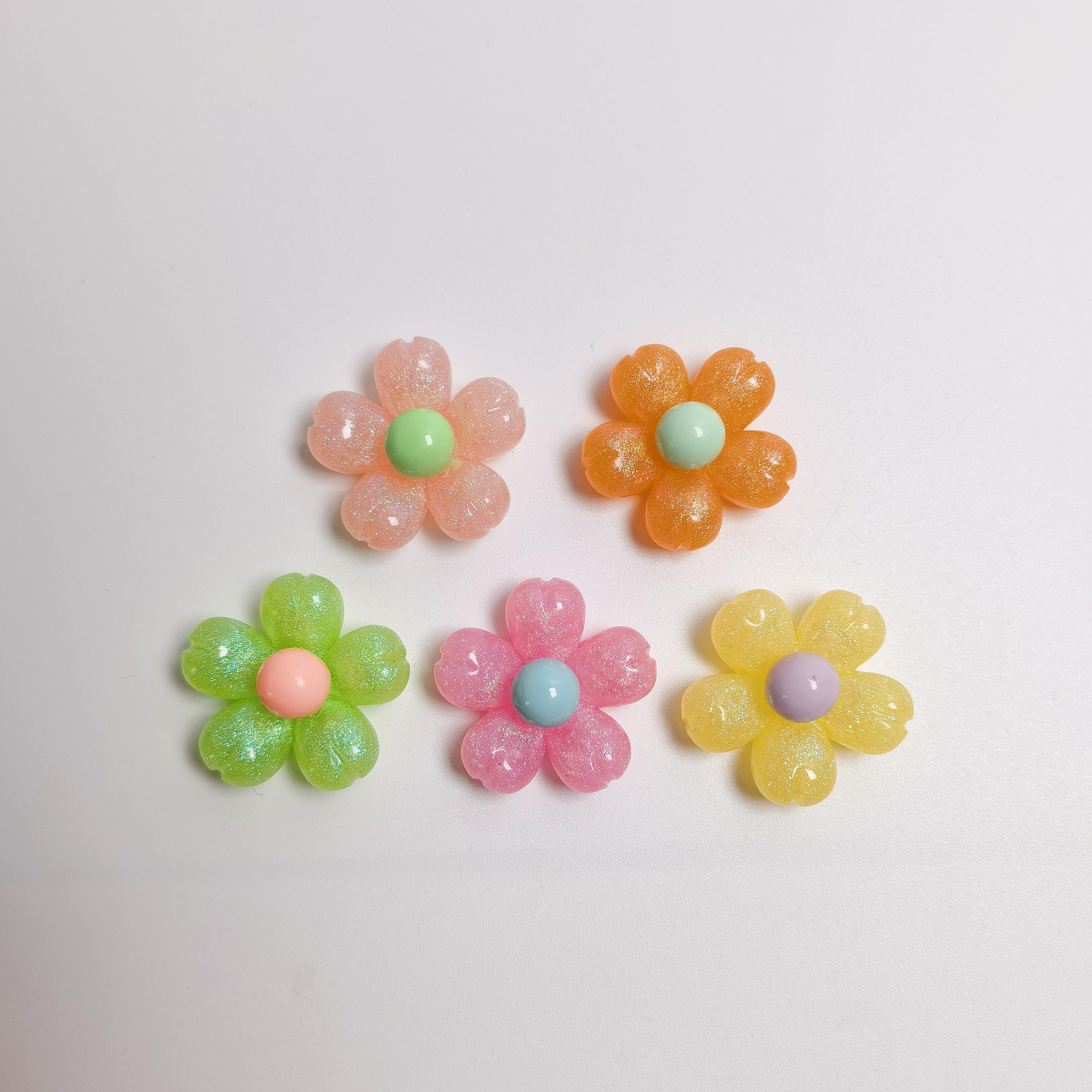 3D Flower Nail Art Charms - 100Pcs/Lot 23MM Glitter Undrilled Florals Cabochons Embellishments for Scrapbooking Decoration about23mm-100pcs/bag